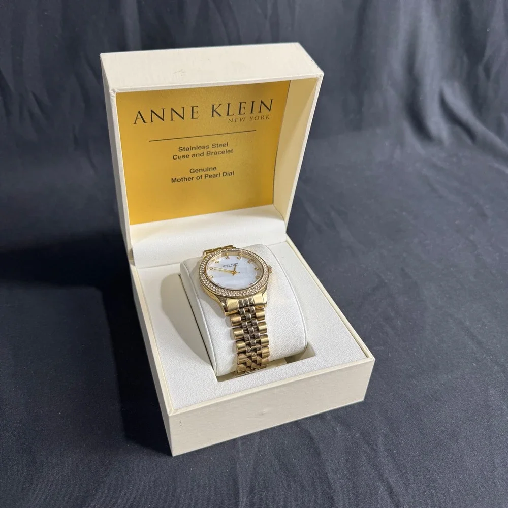 Anne Klein Mother-of-Pearl Dial Stainless Steel Gold-Tone Watch